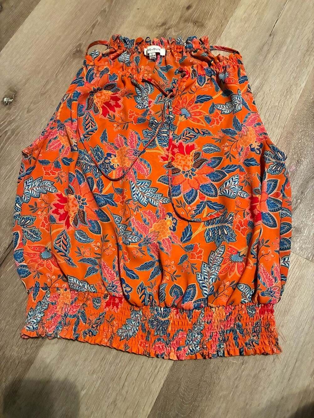 Rose & Olive Orange Floral Sleeveless Blouse Size L